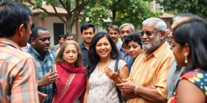 Grup divers de oameni discutând despre reformele politice.