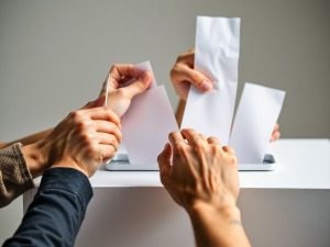 Zona Politica 36 Urnă de vot, mâini, buletine