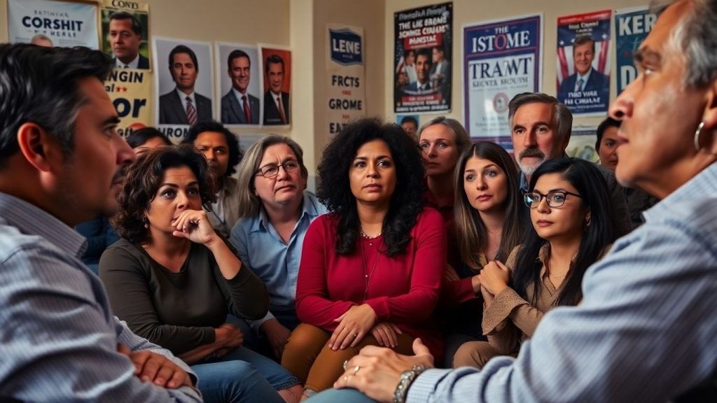 Cum să identifici propaganda politică: sfaturi practice 1 Oameni privesc un debate politic la televizor