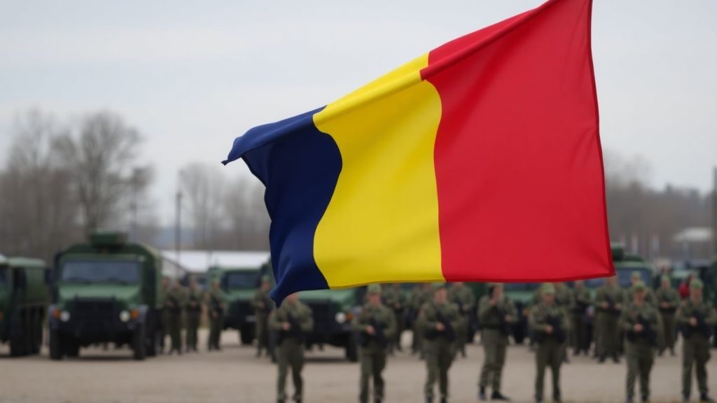 Politicile de apărare națională ale României: priorități și resurse 1 Steagul României cu vehicule militare și soldați.